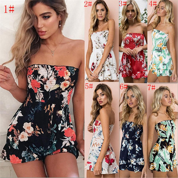 Womens Off Shoulder Floral Print swimwear Playsuit Ladies Summer Romper Shorts Trousers Holiday Clubwear Summer Short Jumpsuit TO682