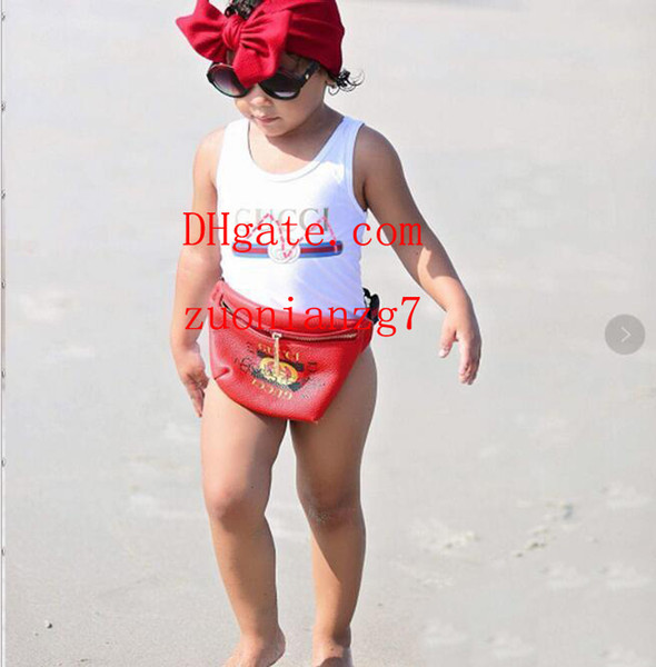 Ins best selling high end one -piece baby girls jumpsuits swimwear printing letter swimsuit kids beach clothing 2T-8T A-U7 guc-550