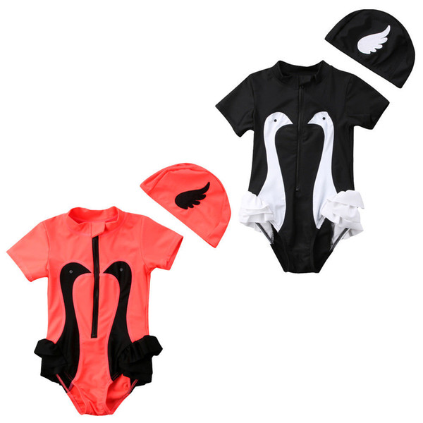 Cute Summer Baby Kids Swimwear Toddler Baby Girl 3D Swan Swimsuit Bikini Zipper Swimwear Bathing Suit Beachwear 2018