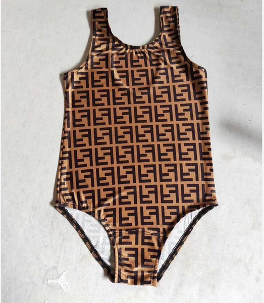 Summer letter F fashion brand swimwear children swimming bikini suit girl plaid high-end swimsuit children's one-piece bikini