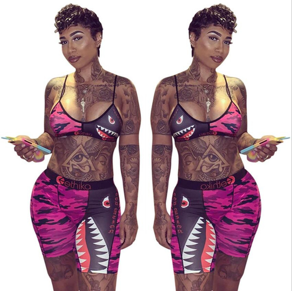 2019 Ethika Swimwear Women's Tie up Bra +Shorts Swimming Trunk Pants 2 Piece Tracksuit Patchwork Shark Camo Color Swimsuit Bikini Set A21804