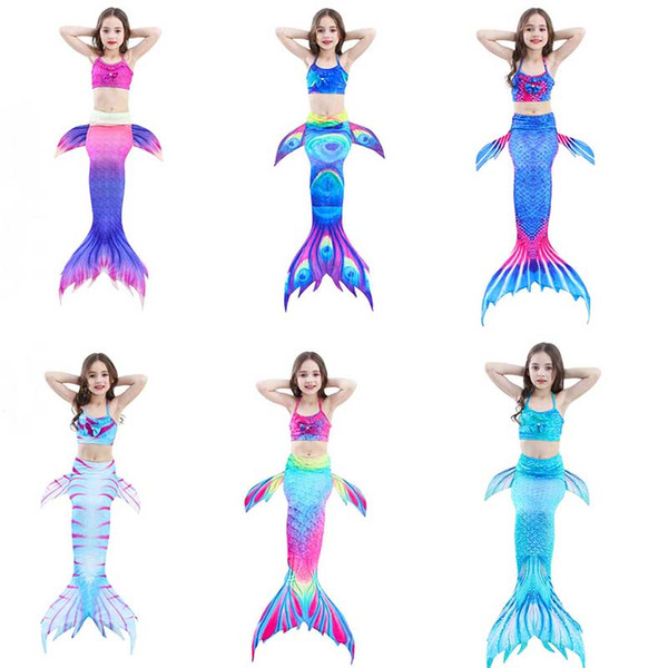 19 Kind Of Kids Mermaid swimming Children Mermaid Siwmsuit 3pcs Suit Split Swimsuit Costume Swimmable Bikini Bathing Suit Kids Gift