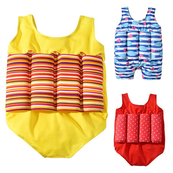 Children Striped Dot whale print Swimwear 2019 summer Floating Bathing Suit Bikini Kids One Pieces Swimsuit with buoyancy 3 colors