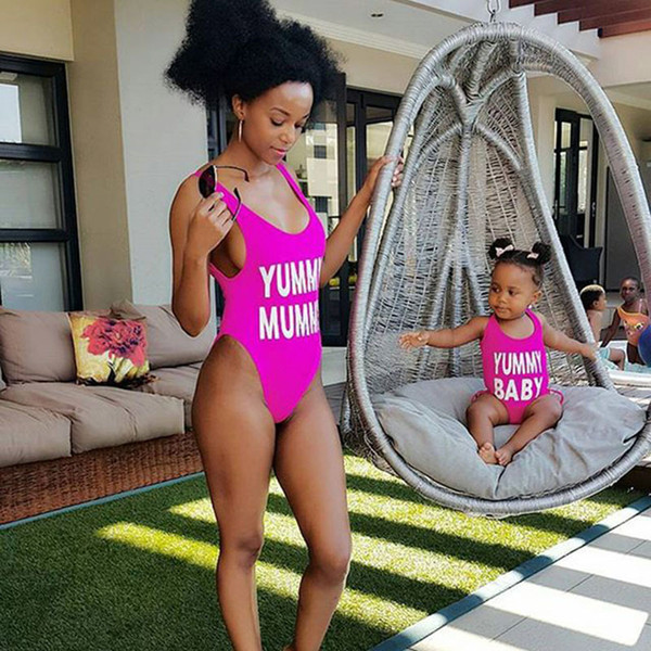 Summer Mom and Daughter White MAMA Letter Swimwear Mother Daughter Sexy Swimsuit Family Swimming One-piece Outfits