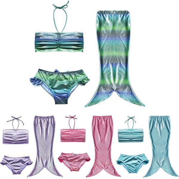 Hot Sale Girls Kids Mermaid Swimsuits 3PCS/Set Mermaid Swimmable Bikini Sets Girls Beach Swimwear Mermaid Swimming Costumes 4Colors k494