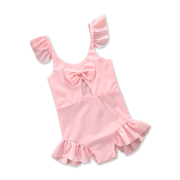 Summer Children Kids Toddler Girls Bikini One-piece Pure Pink Bowknot Swimwear Baby Girl Clothes Beachwear Swimsuit Swimming