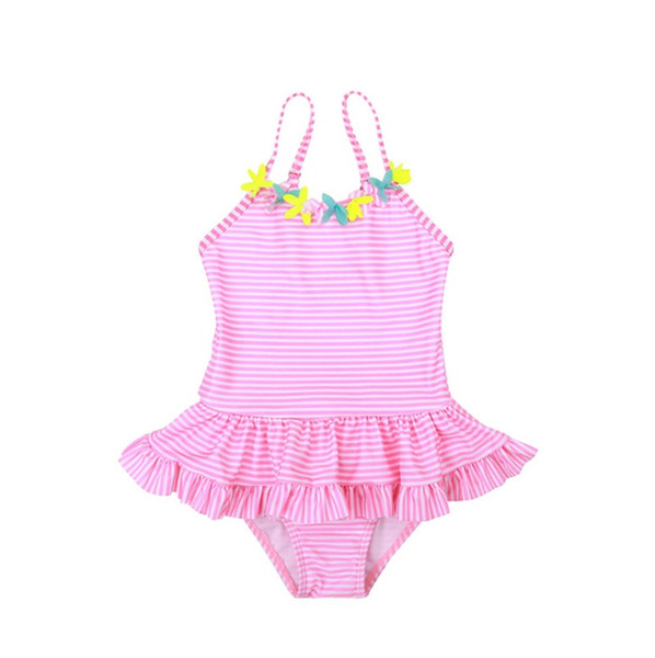 Baby Girls Swimwear Striped Girl Sling Swimsuits One Pieces Flower Girls Bath Suits Children Swim Wear Summer Kids Clothing 2 Colors DHW2657