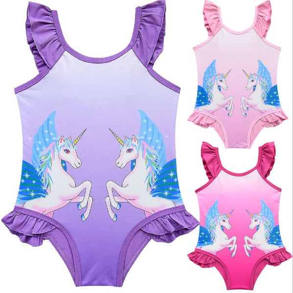 3 Styels Girls Bathing Suits for Kids Unicorn Gymnastics Leotard Swimsuits One Piece Swimsuit Rainbow Unicorn Swimwear