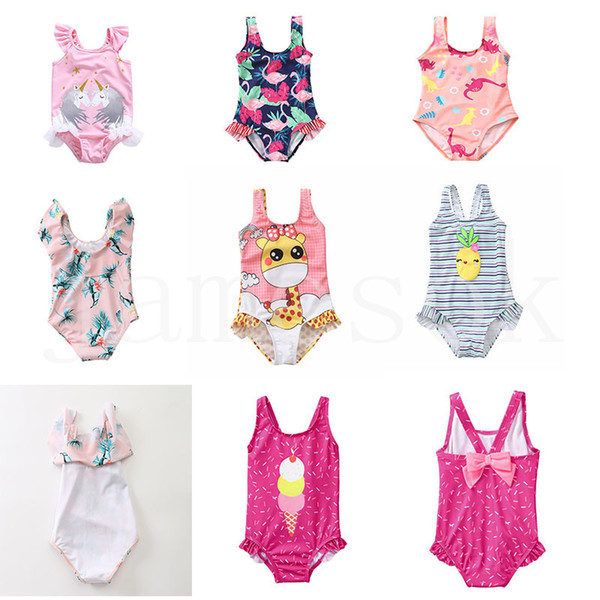 2-8 years baby girls one-piece swimwear unicorn Flamingo Cactus children summer bathing suit ice cream Pineapple floral kids beach wear