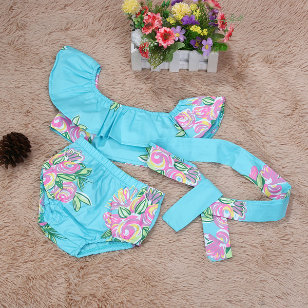 Baby Girls Newborn Floral Bowknot Swimwear Kids Flower Print Dacron Swimsuit with Headband Outfits Girls Summer Beachwear