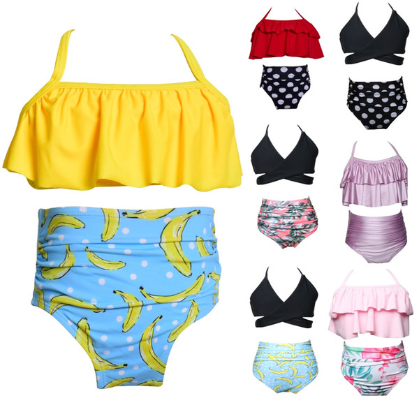 Summer children swimsuit girls dot high waist double-breasted swimwear 2pcs sets kids spa swimsuit children beach swimsuit