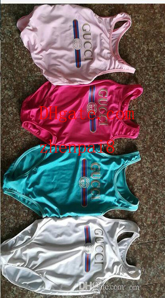 Ins best selling high end one -piece baby girls jumpsuits swimwear printing letter swimsuit kids beach clothing 2T-8T A-E5