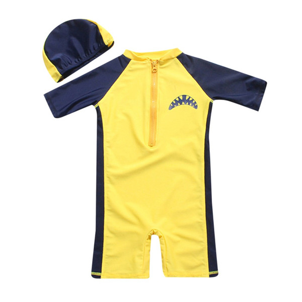 TELOTUNY Short Sleeve Fashion Children Kids Sleeve Cartoon Shark Beach One Piece Swimsuit+Hat Swimwear Set baby swimsuit boy G14