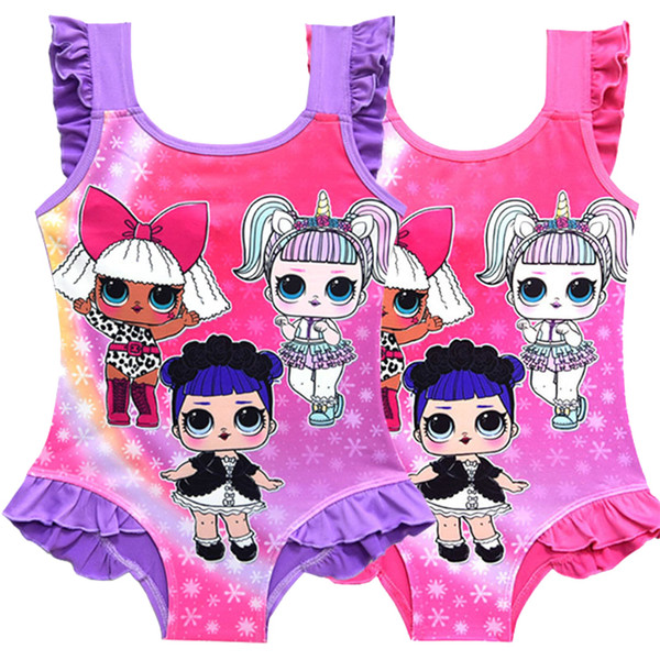 2 Colors LOL Dolls Printed kids swimwear 3-10t Baby Girls one piece swimsuit Girls designer swimwear bikini DHL SS143