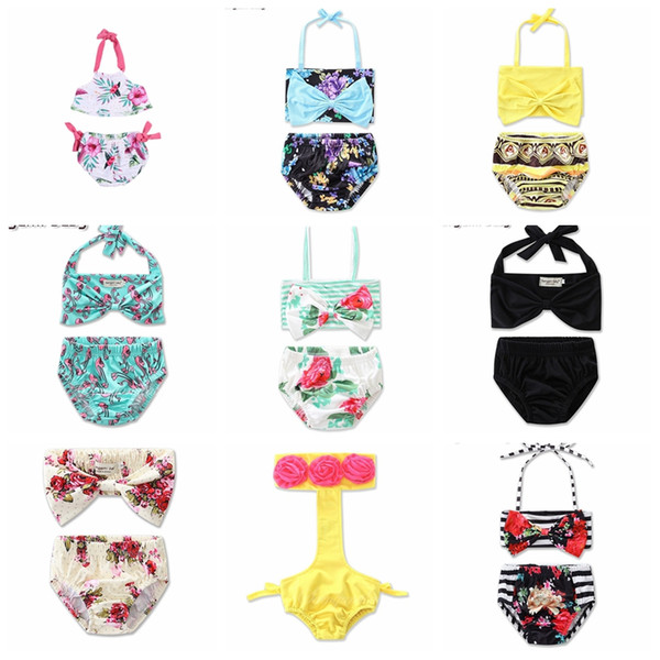 Floral Baby And Toddler Girls Bikinis High Waisted Swimsuits 2pcs Set Fashion IG Style Bathing Clothes Kids Beach Wear