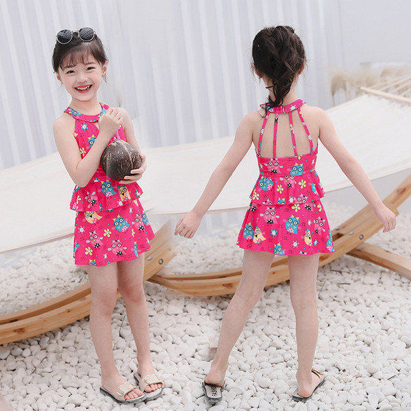 2019 new children's swimsuit nifty cute cartoon animal one-piece small fresh round collar little girl swimsuit