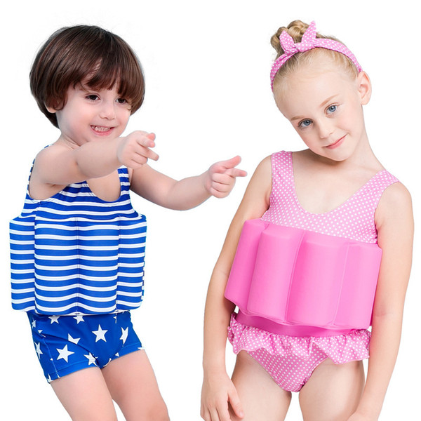 Children Striped Floral Print Swimwear Summer Floating Bathing Suit Bikini Kids One Pieces Swimsuit with Buoyancy MMA1871