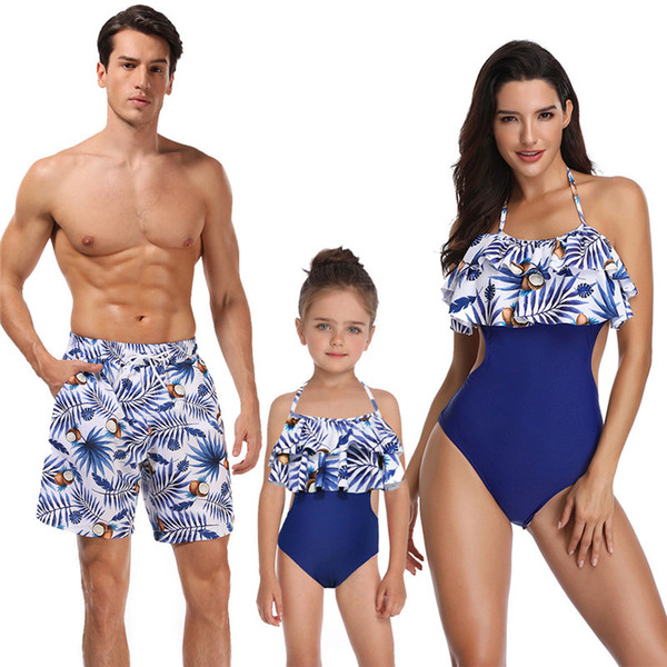 2019 Fashion family matching swimwear beachwear mommy and me swimsuit mother daughter father son clothes dresses high waist bikini look mum