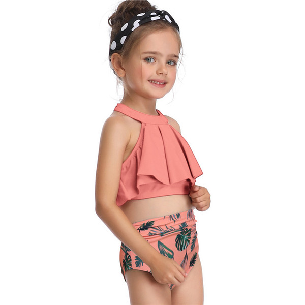 2019 new children's swimwear Europe and the United States explosions single flying side girls swimwear manufacturers spot wholesale