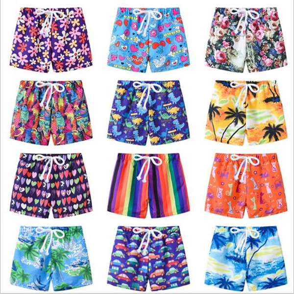 Kids Swimwear 2019 Board Shorts Boys Summer Swim Trunks Child Cartoon Beach Pants Girls Floral Print Shorts Baby Fashion Casual Shorts B4163