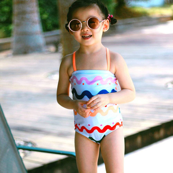 2-6T Girls' Swimwear Rainbow Stripes Bikini For Girl One-Piece Swim Rompers Backless Swimwear Cute Bather Girls UV Baby