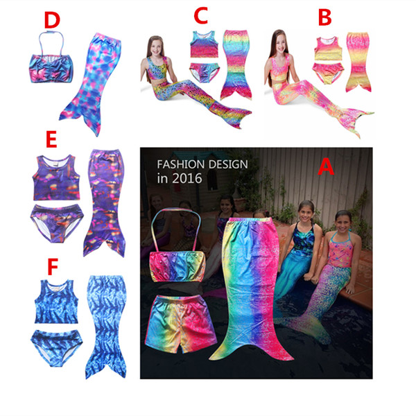 2016 NEW 3PCS/SET Girls Kids Mermaid Tail Swimmable Bikini Set Swimwear Swimsuit Swimming Costumes Free Shipping A-0355