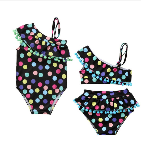 Kids Baby Swimsuit One Off Shoulder Summer Girls Bikini Tassels Ruffle Swimwear Bathing One-Piece Swimming Kids Clothes DHL Free Shipping