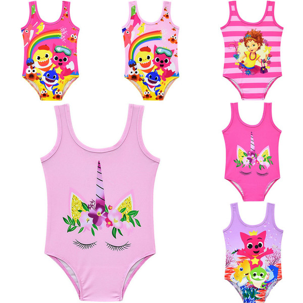 Unicorn Baby Girls Baby Shark Swimwear Kids Summer Cartoon Bikini Swimsuit Infant Beach Kid Clothing Suits 12 Colors