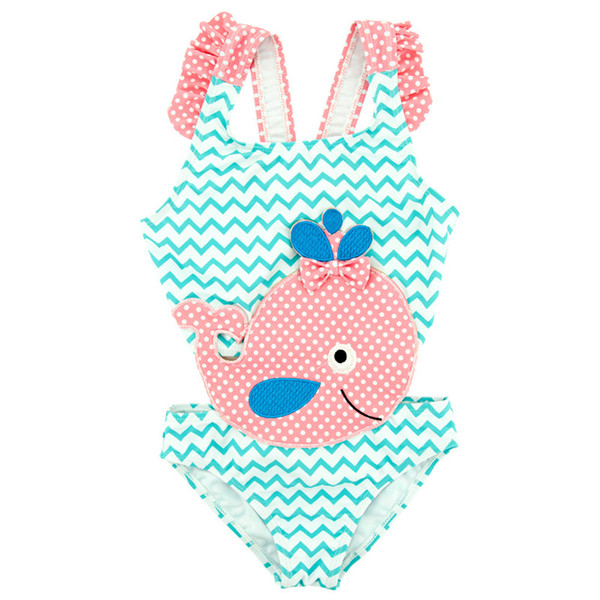 INS Chevron Girls Bow Swimwear Beach Kids Whale Print One-piece Polka Dot Swimsuit Baby Swimming Clothes Summer Fashion Children Cute Bikini