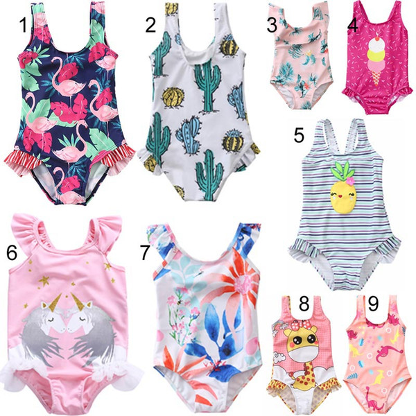 New Lolita baby girl Designer Bikini Unicorn Flamingo Flower One Piece Bikini swimwear summer Girl swimsuit Beach Bikini fast shipping