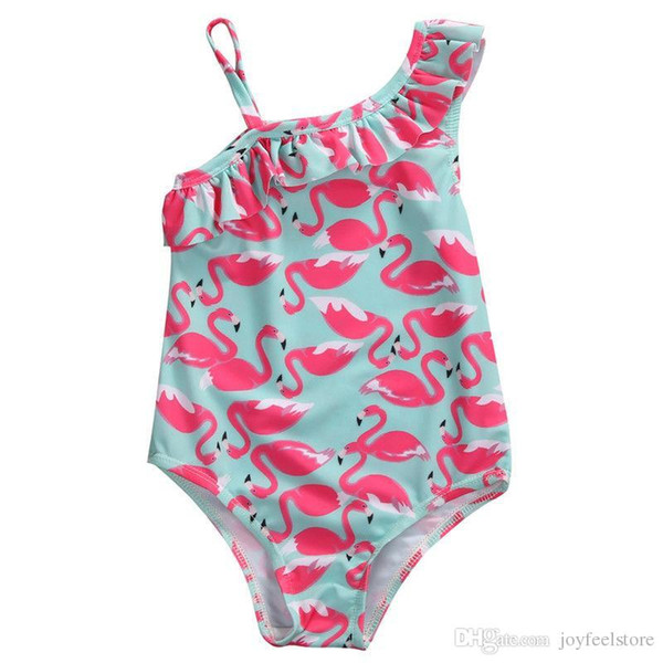 1-6T Toddler Baby Girls Kids Swimsuit Swan Print Ruffles One-Piece Swimsuit Bikini Set Swimming Costume Kids Bathing Suit Beachwear