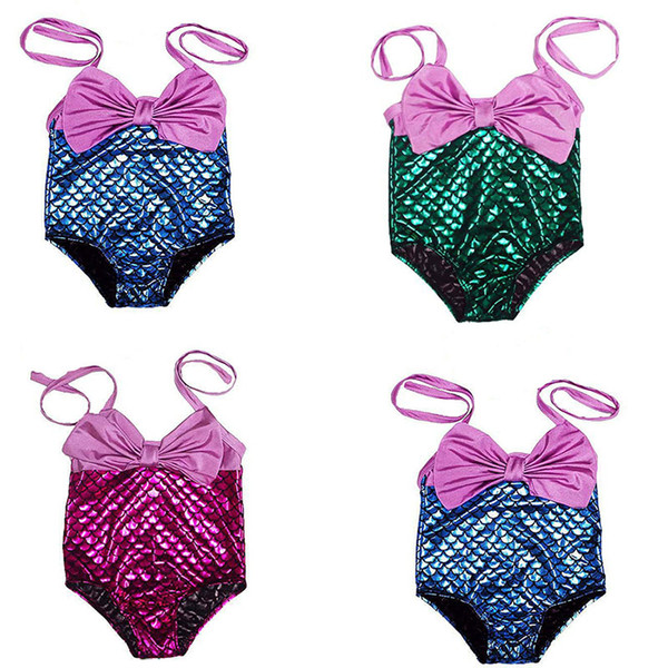 Children Mermaid Bow Swimwear cartoon 2018 summer Mermaid Bikini Kids One-piece Swimsuit C3868