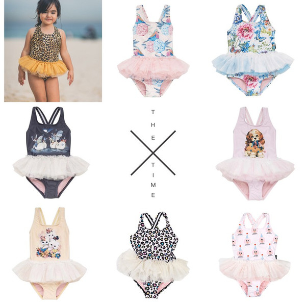 Baby Girls Dogs Cats Swimwear 2019 Girls TUTU Swimsuit Kids One Pieces Swimwear For Girls For 80-140cm