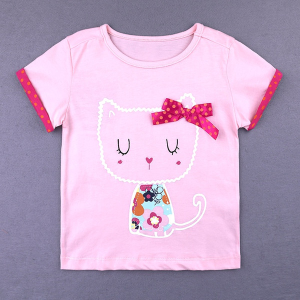 Girls' Print T-Shirt Cotton 2018 Summer Short Sleeve Small Floral Kids Top New Children and Girls Europe and the United States