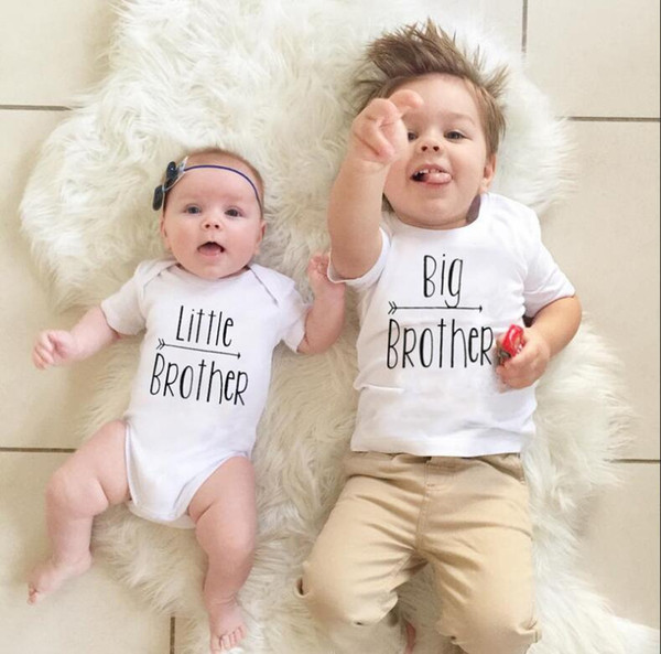 2017 Ins Summer Family Matching Outfits boy big brother Letter White T-Shirts Boy little brother Letter white triangle rompers