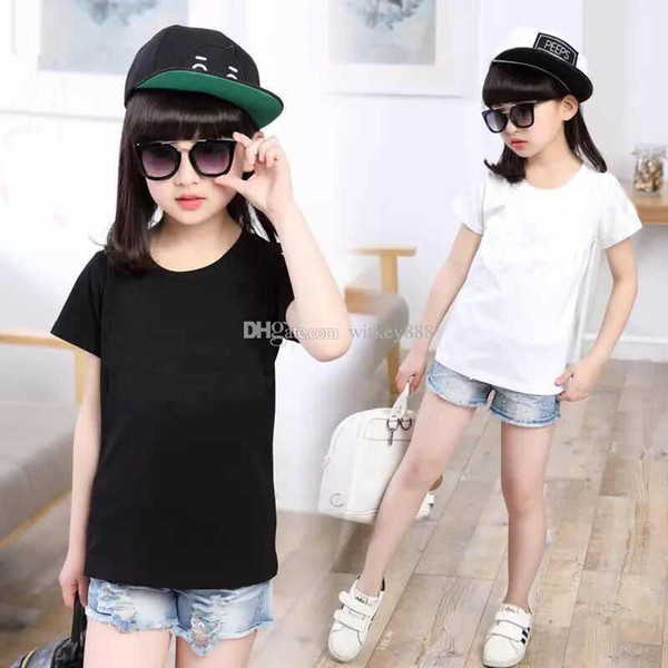 New Quality Summer Children Short Sleeve T-shirts Casual Shirt Solid Color Girl Student Round Neck T Shirt Tops