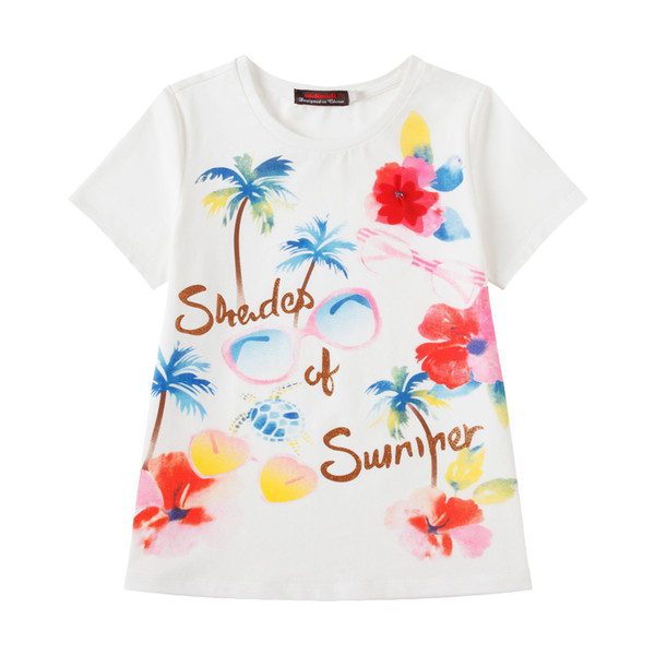 Girls' Hawaiian style short-sleeved glasses coconut printed short-sleeved T-shirt(6pcs/lot)