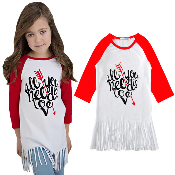 Girl T-shirt 2017 Spring Tassel Long Sleeve Kids T Shirts Tops Baby Girl Clothes Fashion Letter Arrow Toddler Girls T Shirt Children Costume