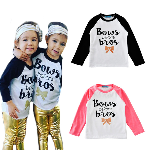 baby boy t shirt long sleeve letter bow girl t-shirt for kids clothes 2017 fashion cute bows before bros children t shirts tops outerwear