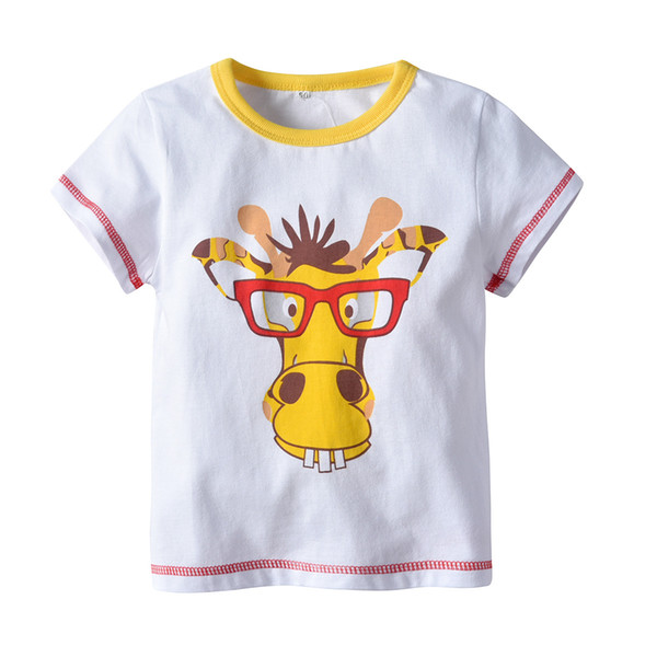 Latest Infant Baby Children's wear Summer Boy White Giraffe shirt Design Cartoon T- shirt Light Blue color block shirts