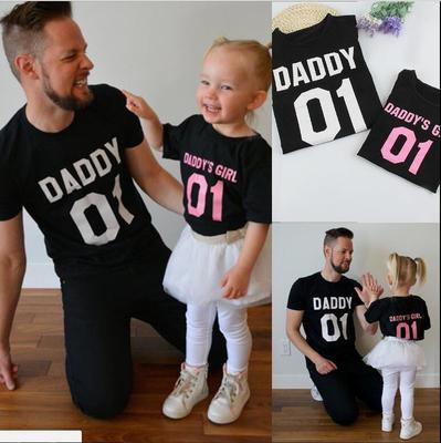 2017 Summer News Family T Shirt Father And Daughter Short-sleeved Cotton Black Number T-shirt Soft Cotton Top Tees Free Shipping