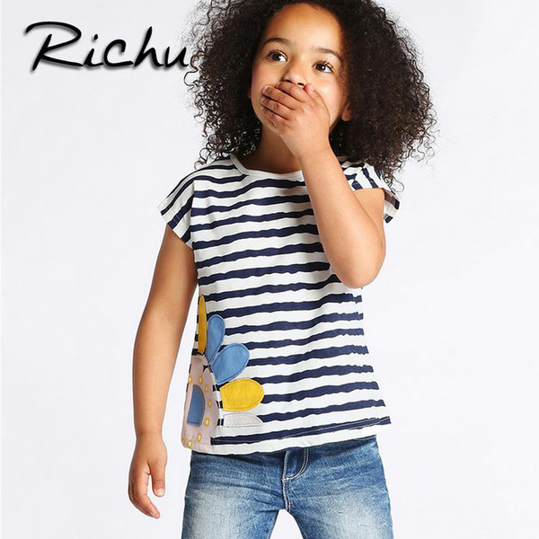 Richu plus size t shirt dress baby t shirts for girls t-shirt kids short sleeve 100% cotton animal solid 18 months 2 3 4 5 6 years wholesale