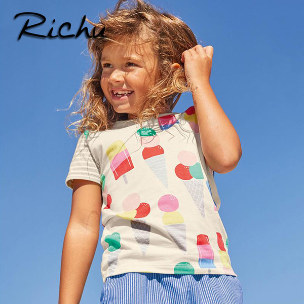 Richu fashion cute printed t shirts for girls t-shirt kids classic style cotton animal solid 18 months 2 3 4 5 6 years children clothing