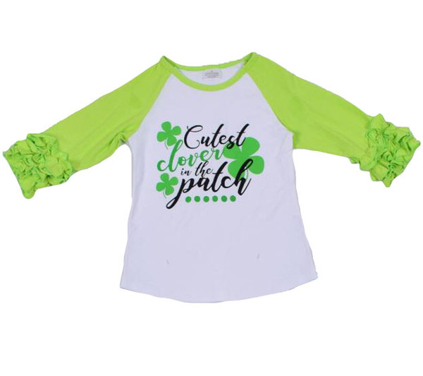 girls 3/4 sleeve raglans children girls St Patrick day raglans girls Cutest Clover in the Patch print top raglans