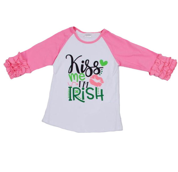 girls 3/4 sleeve raglans children girls St Patrick day raglans girls Kiss Me I'm Irish print top raglans