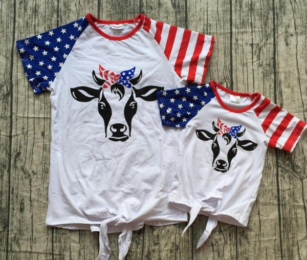 new style baby girl red white polka dot 4th of july indpendence day cow head bull shirts top