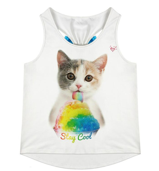 ins hot sale baby girls shirts kids cat prints boutique shirts children bow tank top t shirt