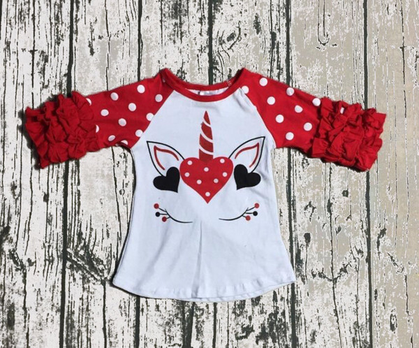 Valentine's day in stock baby girls raglan shirt girls unicorn ruffle sleeve chidren prints raglans tops