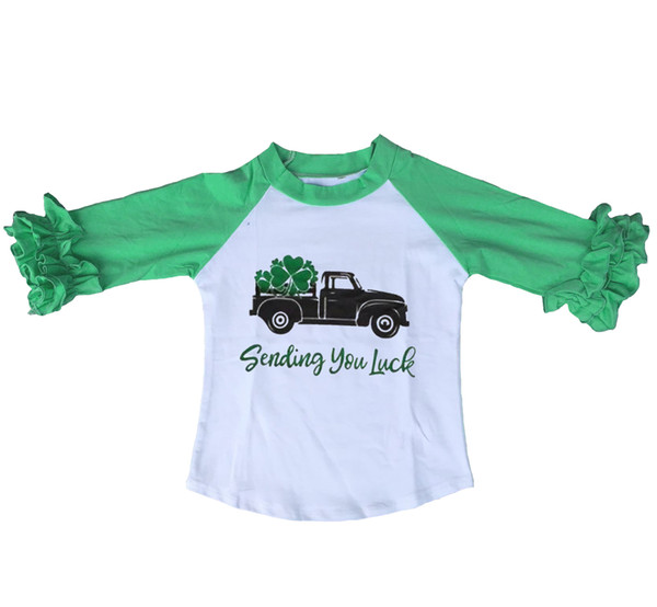 girls spring raglans children girls St Patrick day raglans girls sending you lucky truck print top raglans