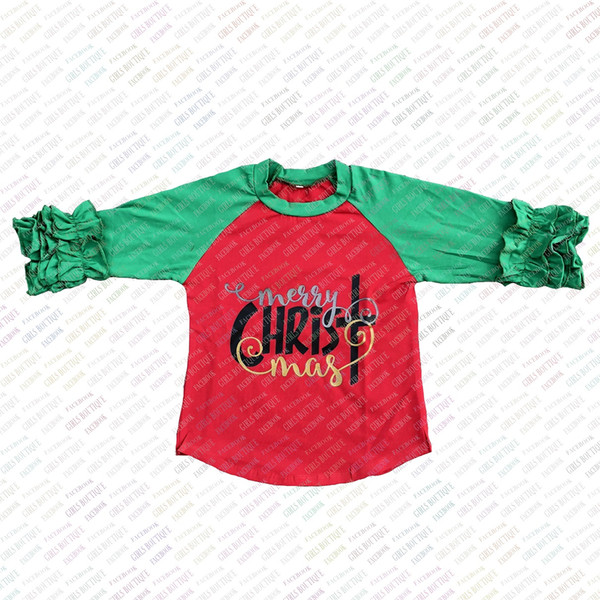 Merry Christmas kids raglan shirts fall/winter baby girls icing ruffle t shirts children boutique cotton 3/4 sleeve tops